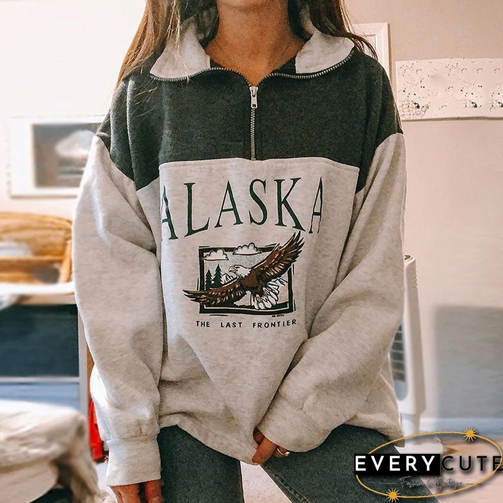 Women's Fashion Zipper Print Long Sleeve Blouse Hoodie Lady Wq42