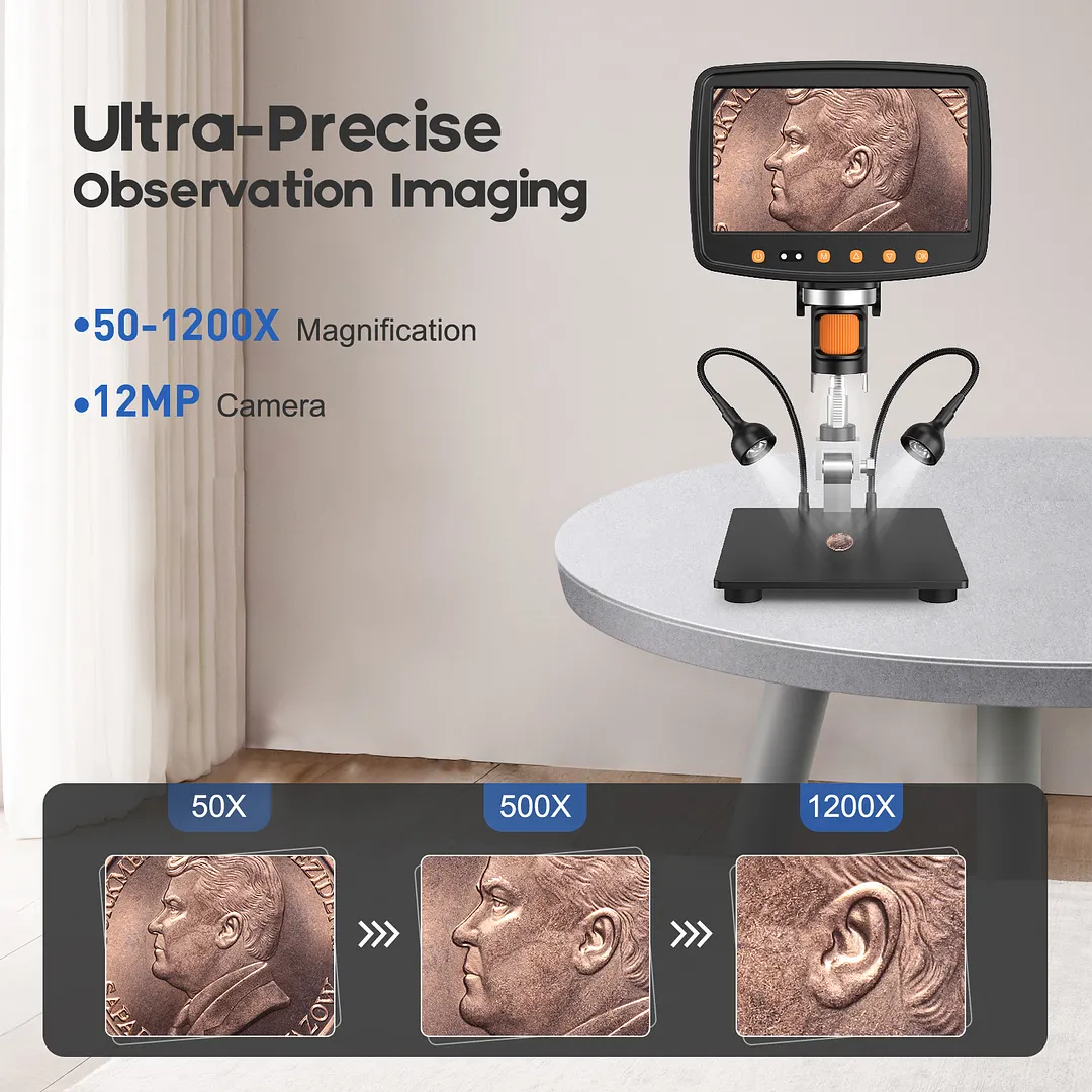 BEBANG 7" Coin Microscope for Adults, LCD Digital Microscope with 8 Adjustable LED Lights, 2 Flexible Side Lights, PC View Compatible with Windows, iOS, 32GB