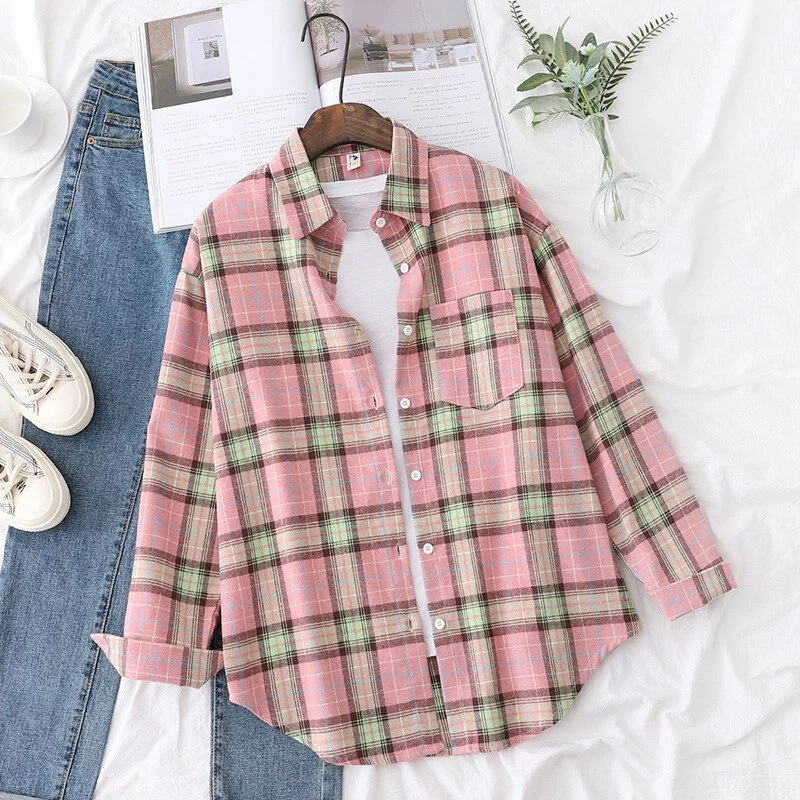 Brand Casual Women's Plaid Shirt 2021 Autumn New Boutique Ladies Loose Blouse and Tops Female Long Sleeve Blouses Clothes