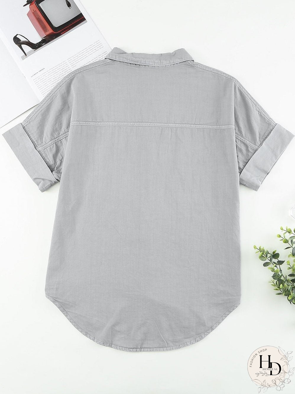 Chic Boyfriend Style Denim Shirt with Short Sleeves