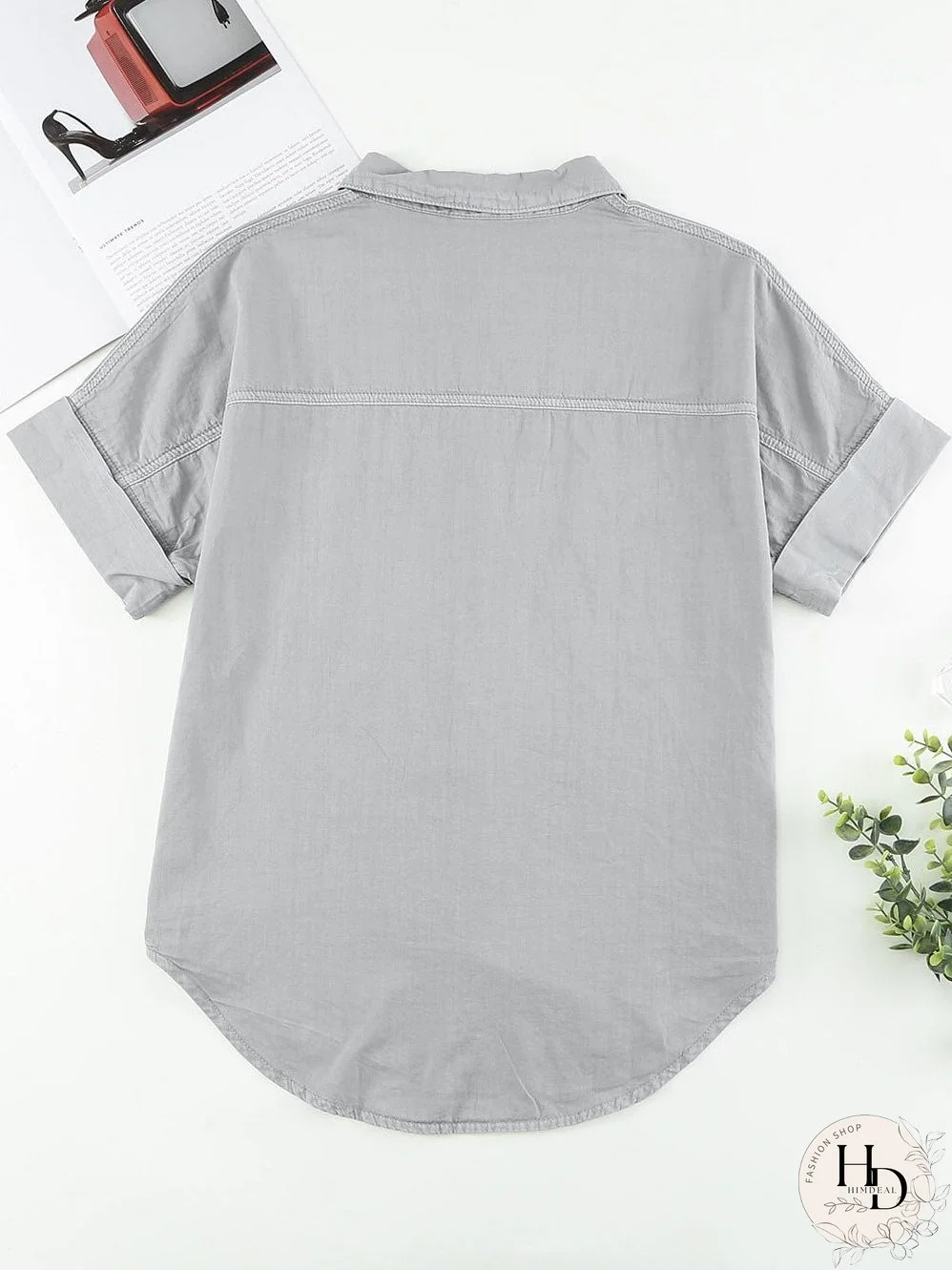 Chic Boyfriend Style Denim Shirt with Short Sleeves