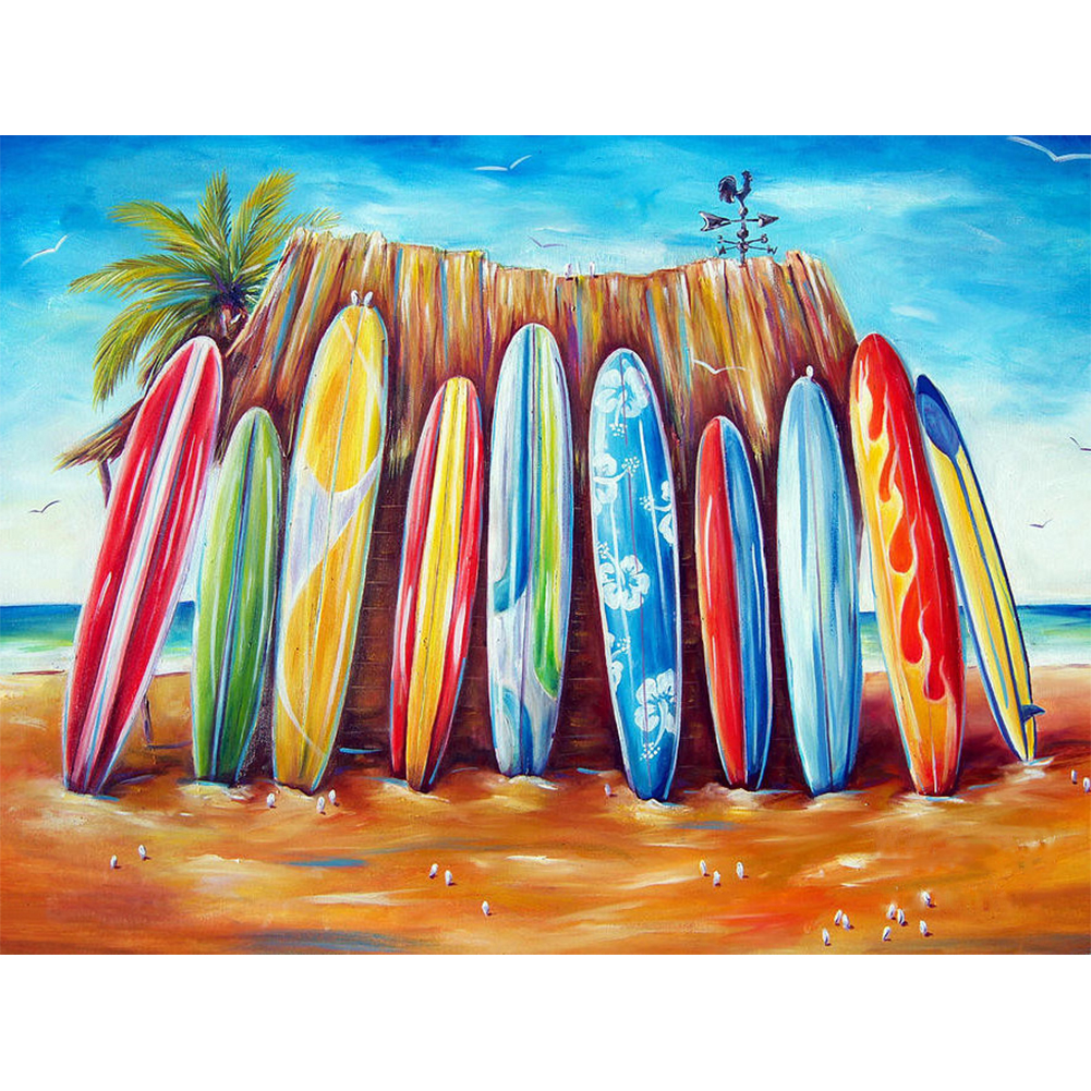 

40*30CM - Round Drill Diamond Painting - Surboards on Beach, 501 Original