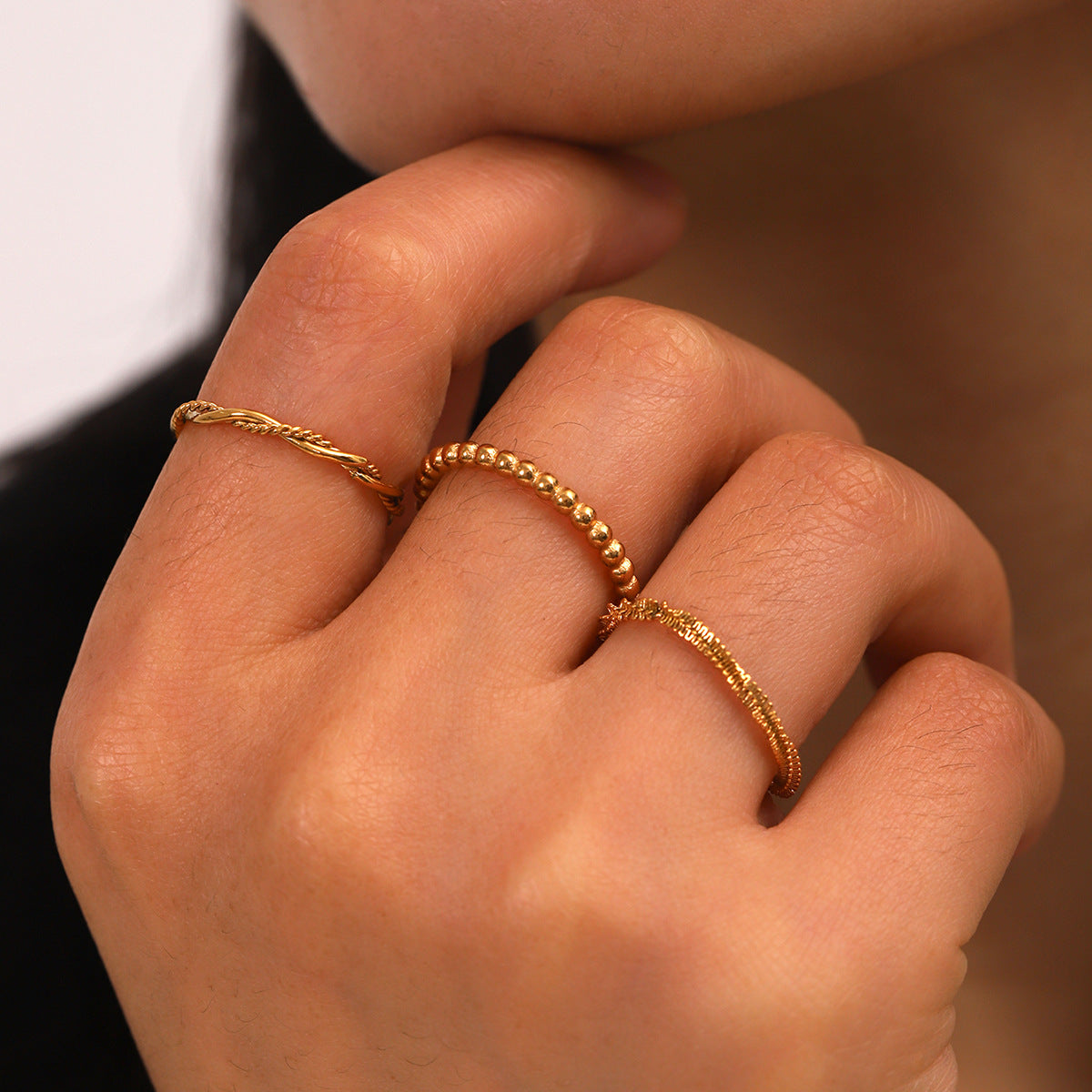 Ins Style Stainless Steel Twist Ring Female Round Bead Ring Star Chain Ring