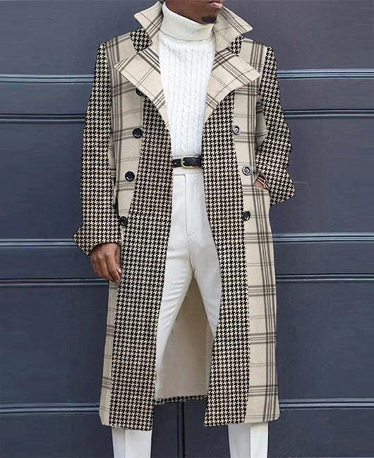 Plaid Houndstooth Double Breasted Overcoat