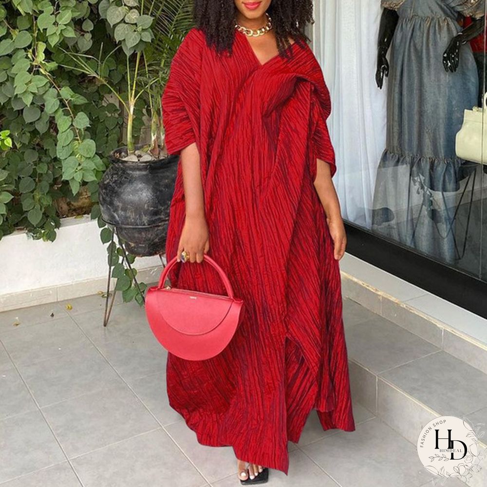 VONDA Party Women Fashion V Neck Pleated Long Maxi Dresses Baggy Half Sleeve Solid Color Vestido Robes Longue Plus Size