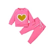 Baby Kid Girl Valentine  Pure Color Long Sleeve Love Suit 2 Pcs Set