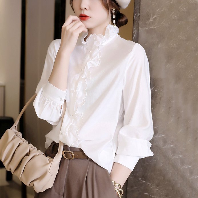 Vintage Cotton-Blend Long Sleeve Shirts & Tops