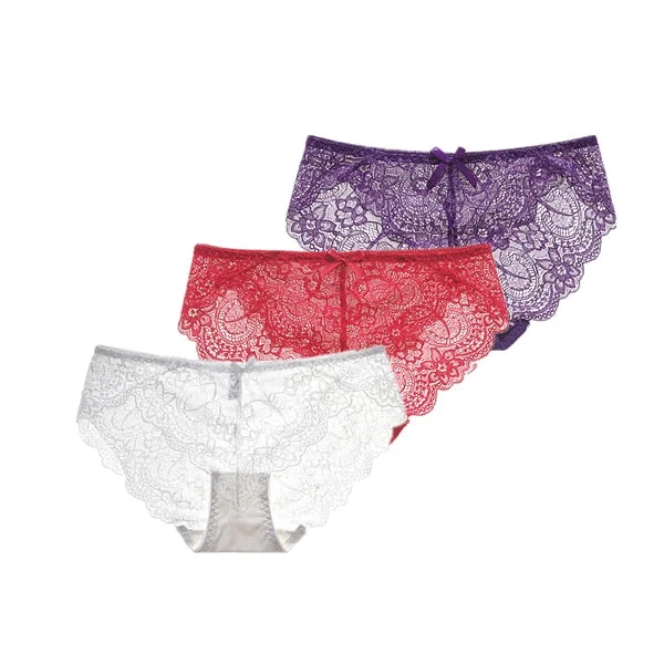 3Pcs/Lot Sexy Lace Underwear Women Transparent Low Waist Panties Cotton Crotch Briefs for Girls Breathable Seamless Lingeries