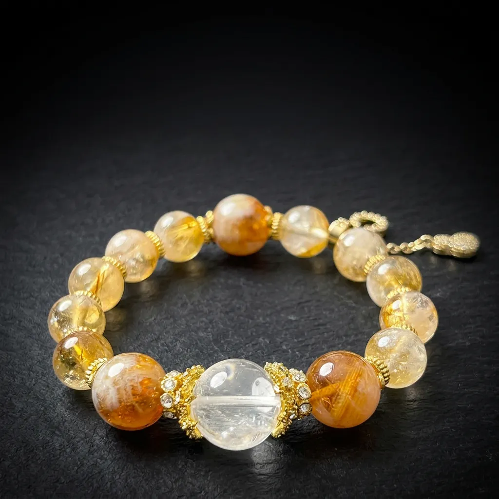 JiStones Golden Radiance: Natural Tower Citrine & Clear Quartz Harmony Bracelet Golden Radiance - Tower Cut Citrine (12mm)