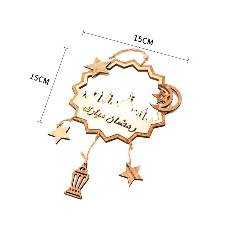 Eid Mubarak Pendant Wooden Ornament Decoration for Home Muslim Islamic Festival Party Eid Al-Adha Gifts Ramadan Kareem Decor