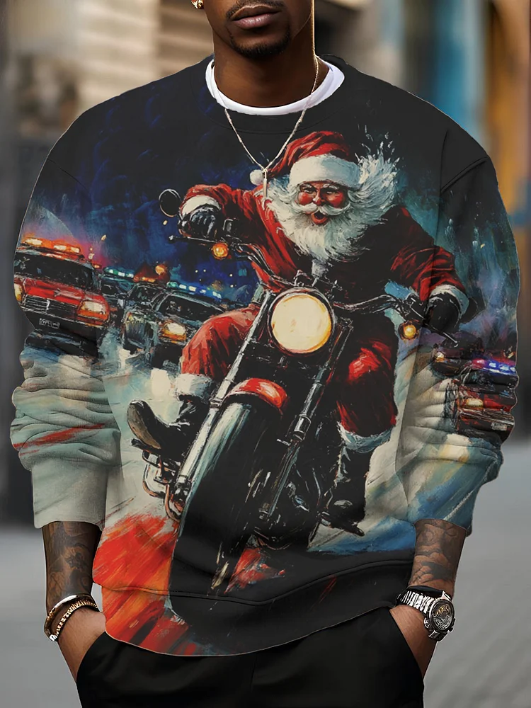 Men's Santa Motorcycle Christmas Art Print Casual Sweatshirt