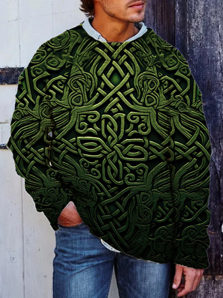 Men's St. Patrick's Day Retro Celtic Knot Pattern Print Knit Sweatshirt
