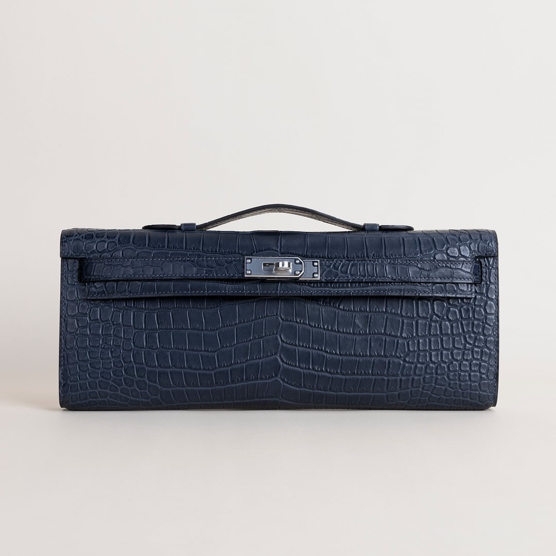Kelly cut Matte Porosus Crocodile 2Z Blue nuit PHW