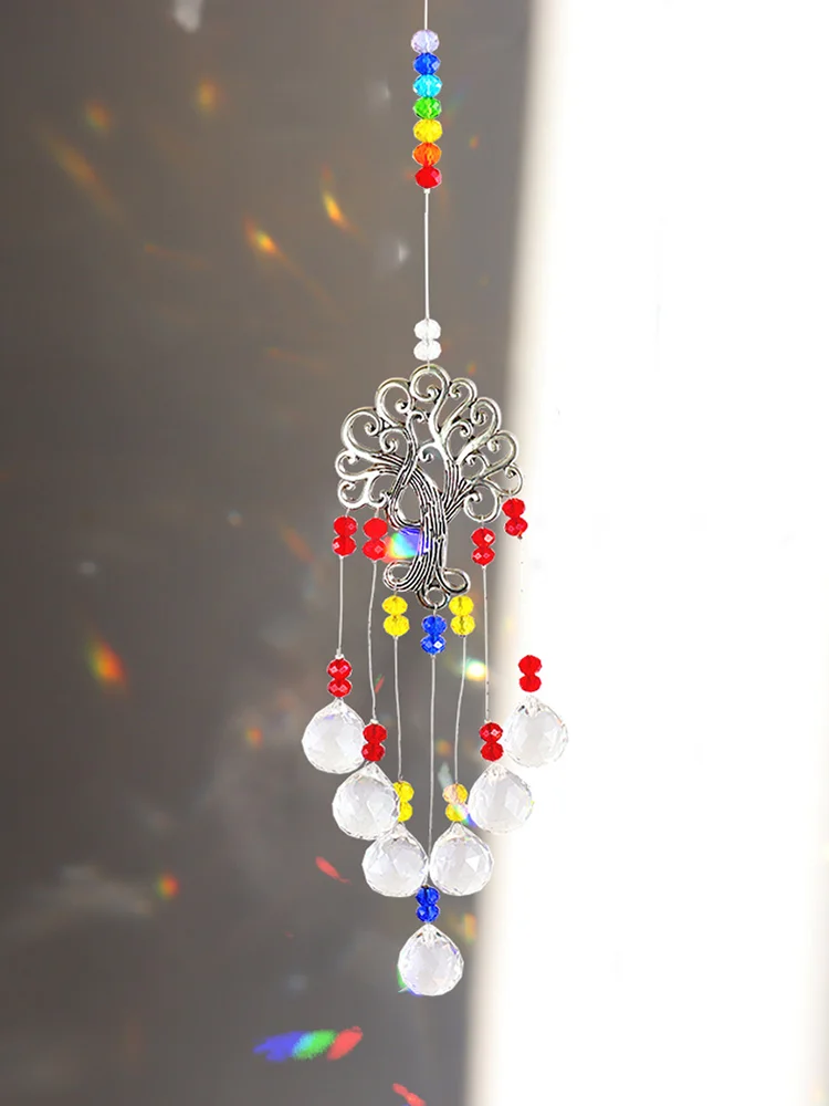 Crystal Wind Chime Tree of Life Light Catcher Ball Pendant Rainbow Maker