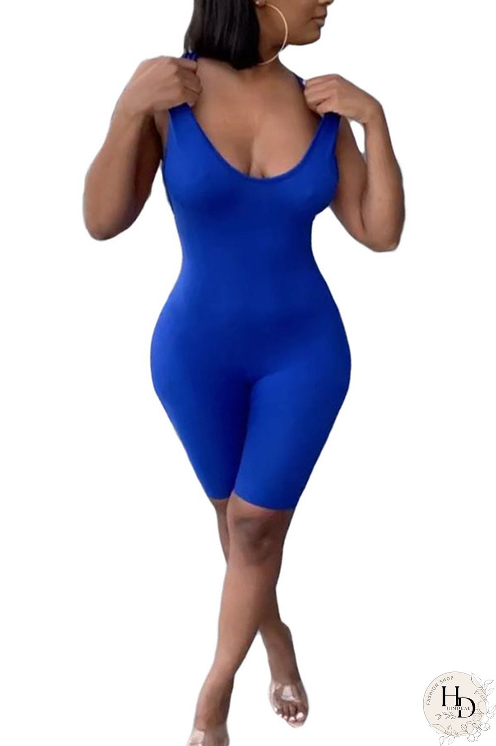 Blue Fashion Sexy Solid Milk. Sleeveless Slip Jumpsuits