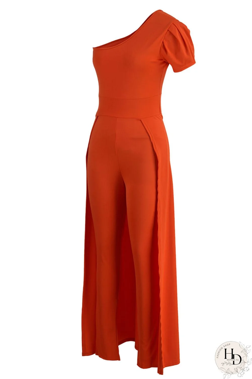 Tangerine Casual Solid Patchwork Asymmetrical Oblique Collar Skinny Jumpsuits
