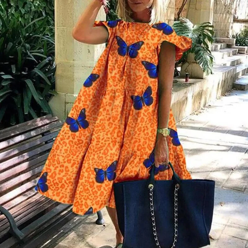 Women Vintage O-neck Floral Print Loose A-Line Dress Half Sleeve Party Dress Autumn Elegant Fashion Ladies Dresses Vestidos 2022