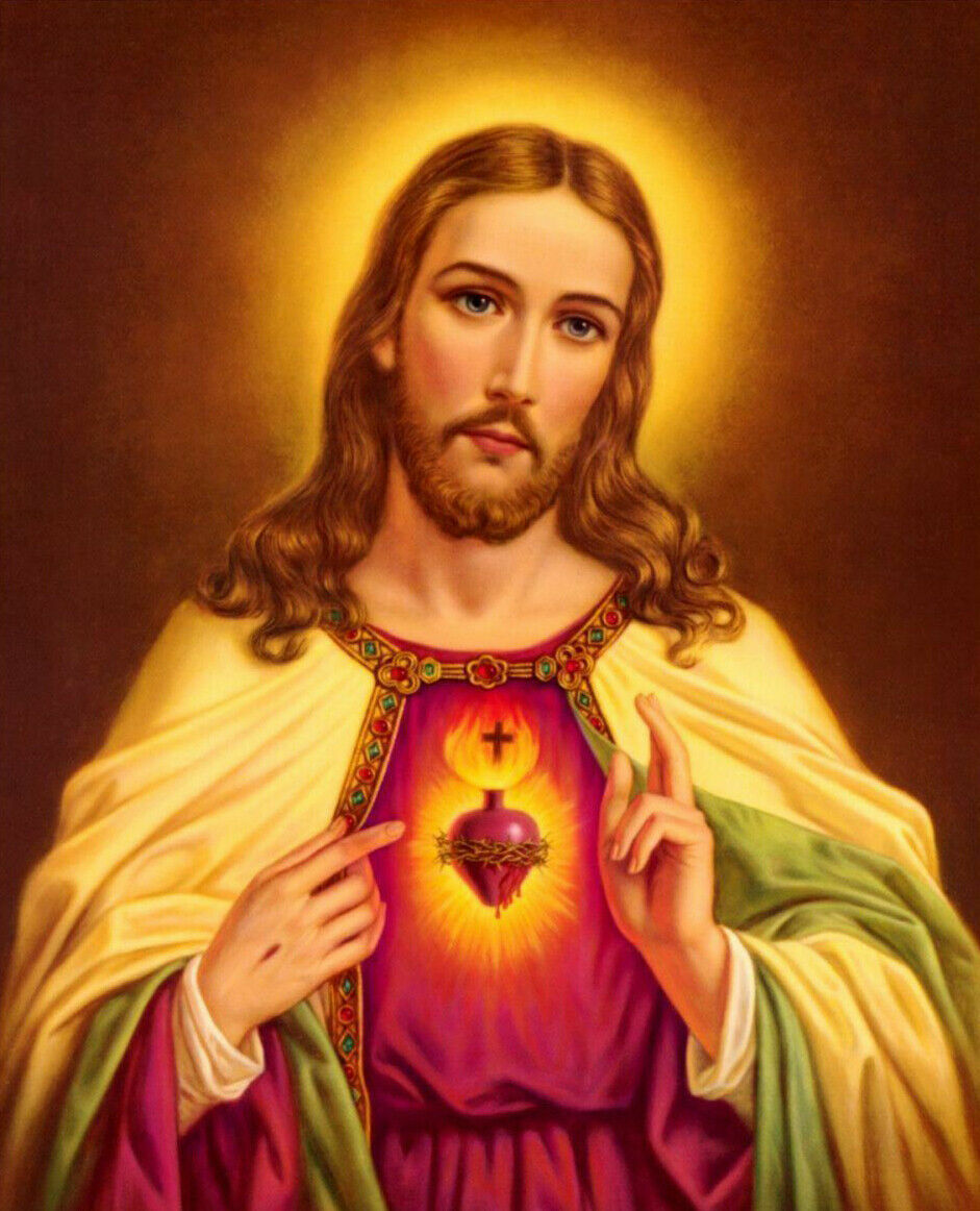 JESUS CHRIST SACRED HEART 8.5 X11 Photo Poster painting PICTURE REPRINT CHRISTIAN GOD FATHER SON