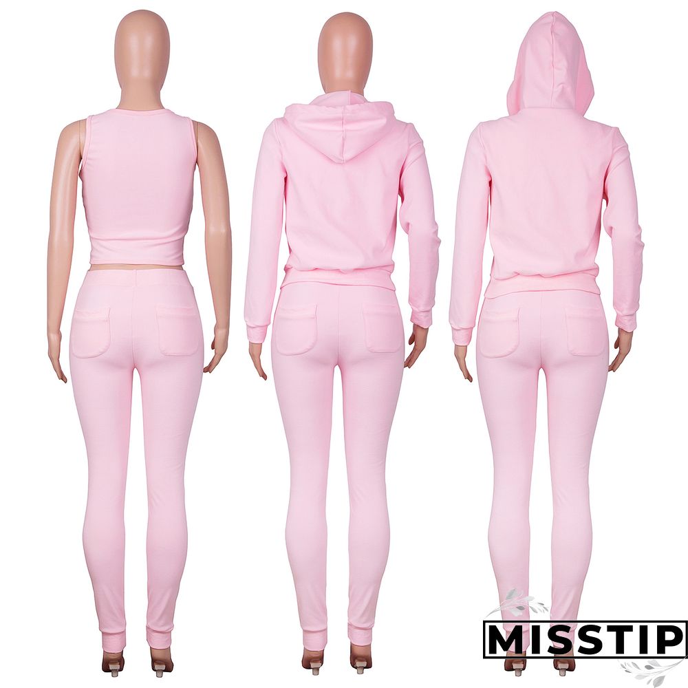 Zipper Hooded Coat+Vest+Jogger Pants Tracksuits