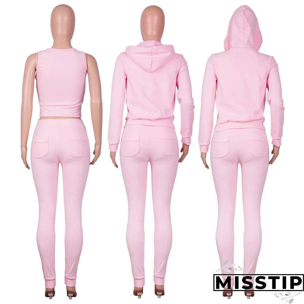 Zipper Hooded Coat+Vest+Jogger Pants Tracksuits