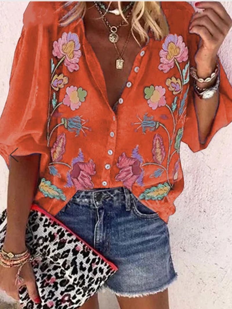 Summer New Irregular Printing Short-Sleeved Women's Shirt Polyester Temperament Loose Ladies Street Hipster Chiffon Blouse Tops