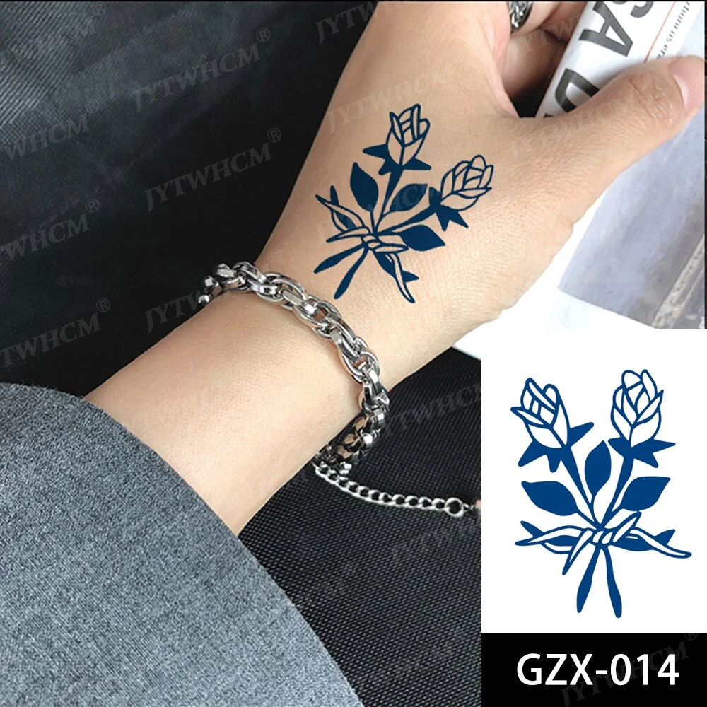 Sdrawing Stickers Semi-permanent Plant Lasting Tattoo Blue Henna Lace Flower Arm Non-reflective Herbal Juice Tattoo Waterproof