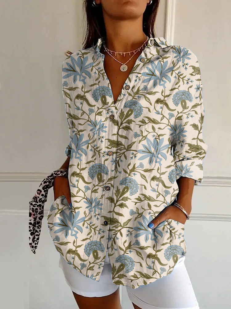 Classic Floral Print Casual Long Sleeve Shirt