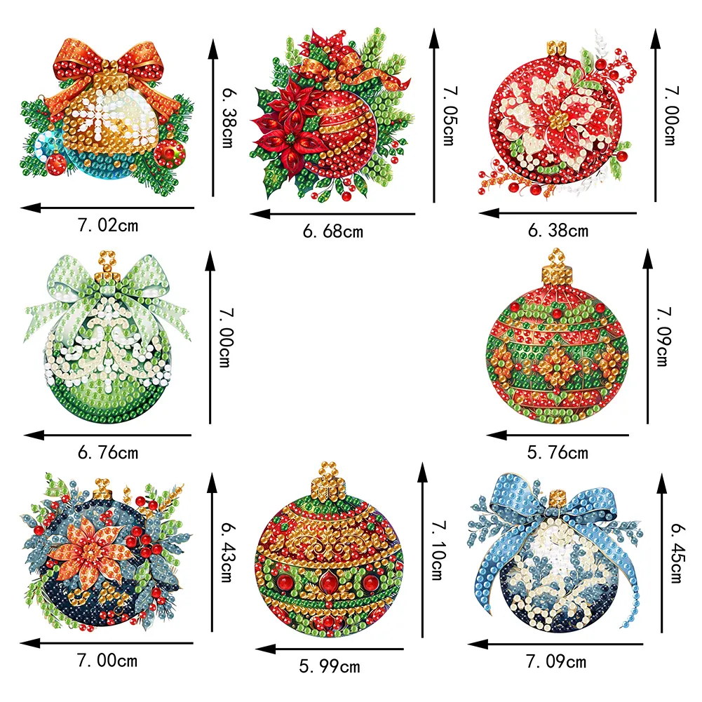 5D DIY 8Pcs Christmas Bells Diamond Painting Christmas Tree Pendant for Xmas Tree 