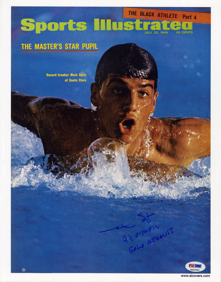 Mark Spitz SIGNED Sports Illustrated Print +9 x Olympic Gold PSA/DNA AUTOGRAPHED