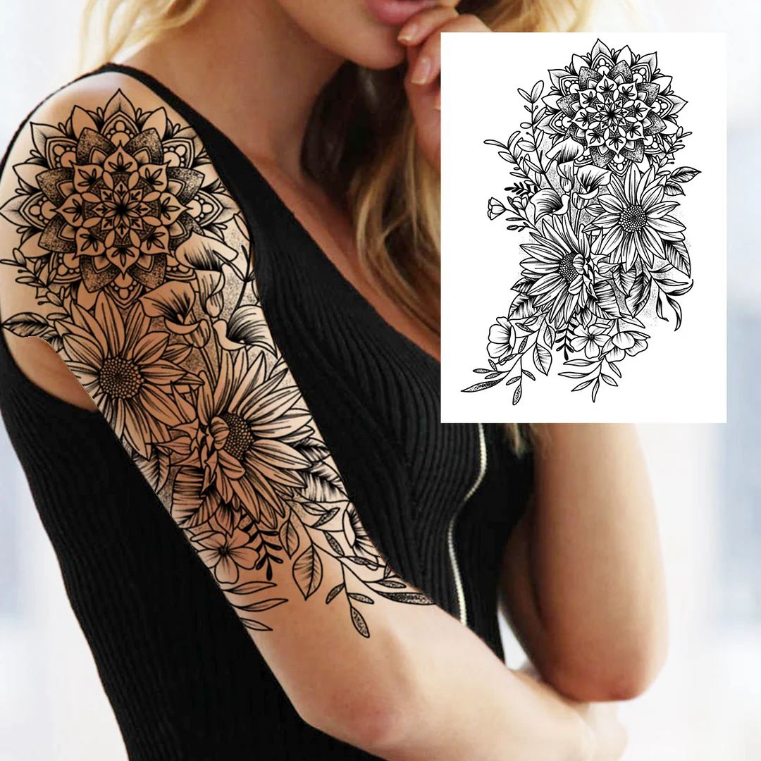 Sdrawing Butterfly Flower Temporary Tattoos For Women Girls Lace Feather Geometry Tattoo Sticker Fake Rose Sexy Tatoos Decor