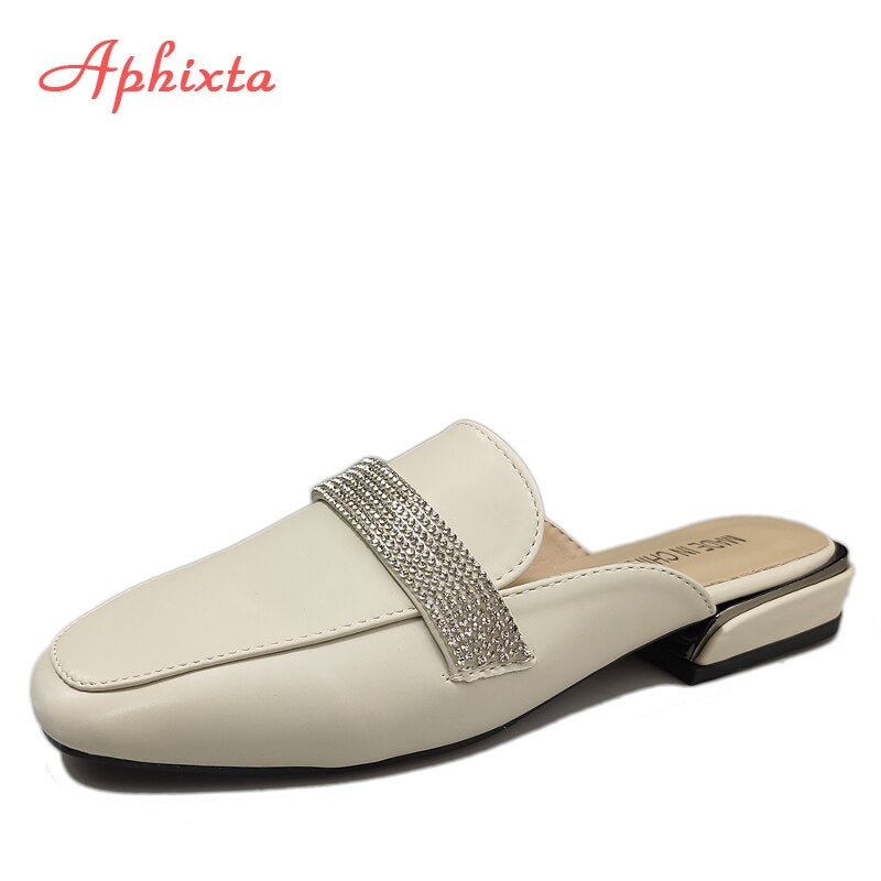 Aphixta 2022 New Chain Mules Women Slides Square Toe Ladies Striped Shoes Summer Fashion Footwear Plus Big Size 43 Slippers