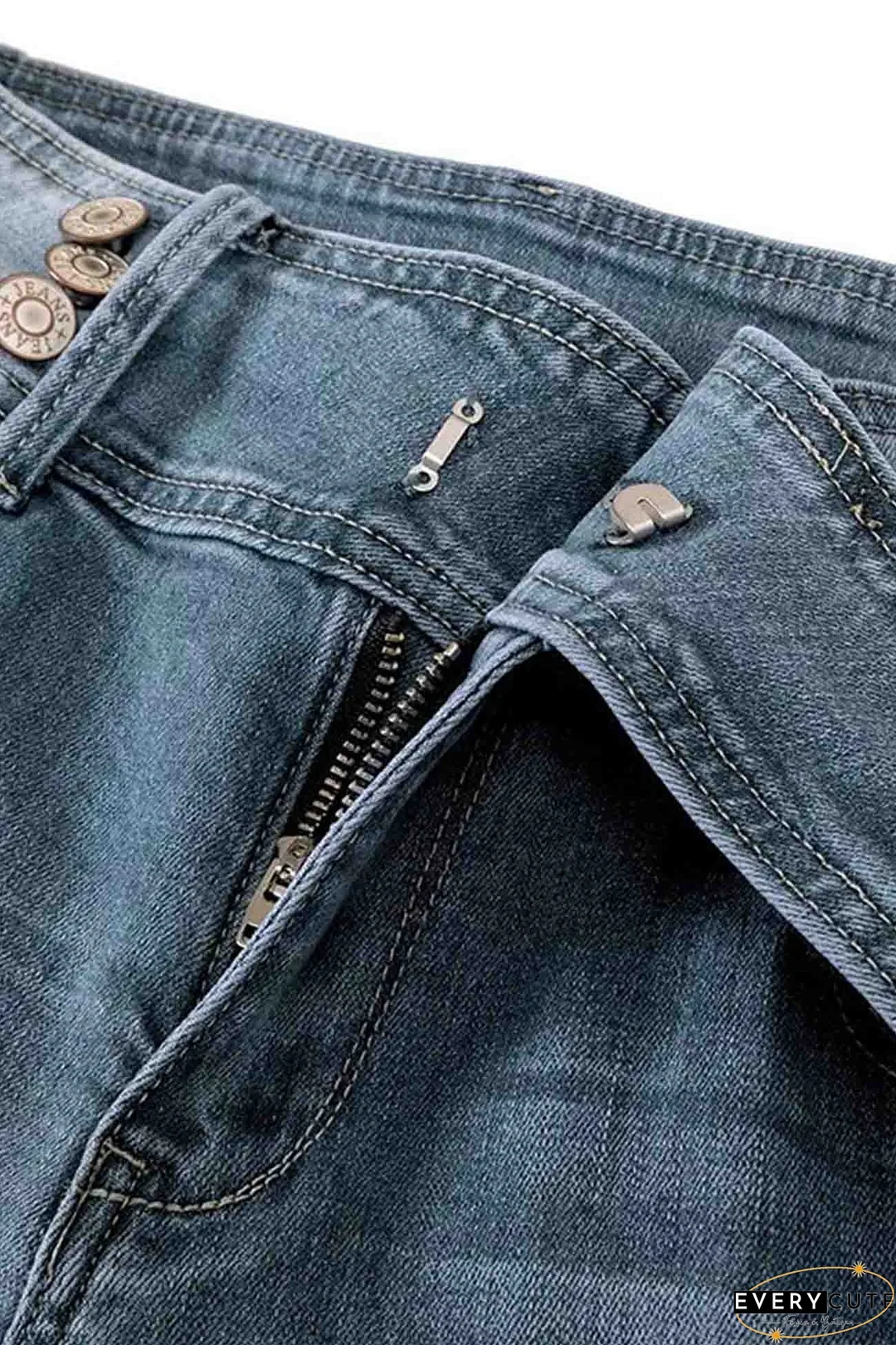 Retro Side Button Mid Rise Flares Jeans