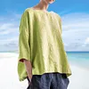 Gioiacombo&trade; Top larghi in cotone e lino con scollo tondo da donna
