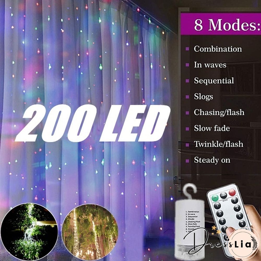 200 LEDs 10 Strands Waterproof Hanging Twinkle Fairy Lights Waterfall Vine String Lights Battery Operated Silver Wire Branch lights with Remote Timer for Garden Outdoor Bedroom Party Christmas Tree