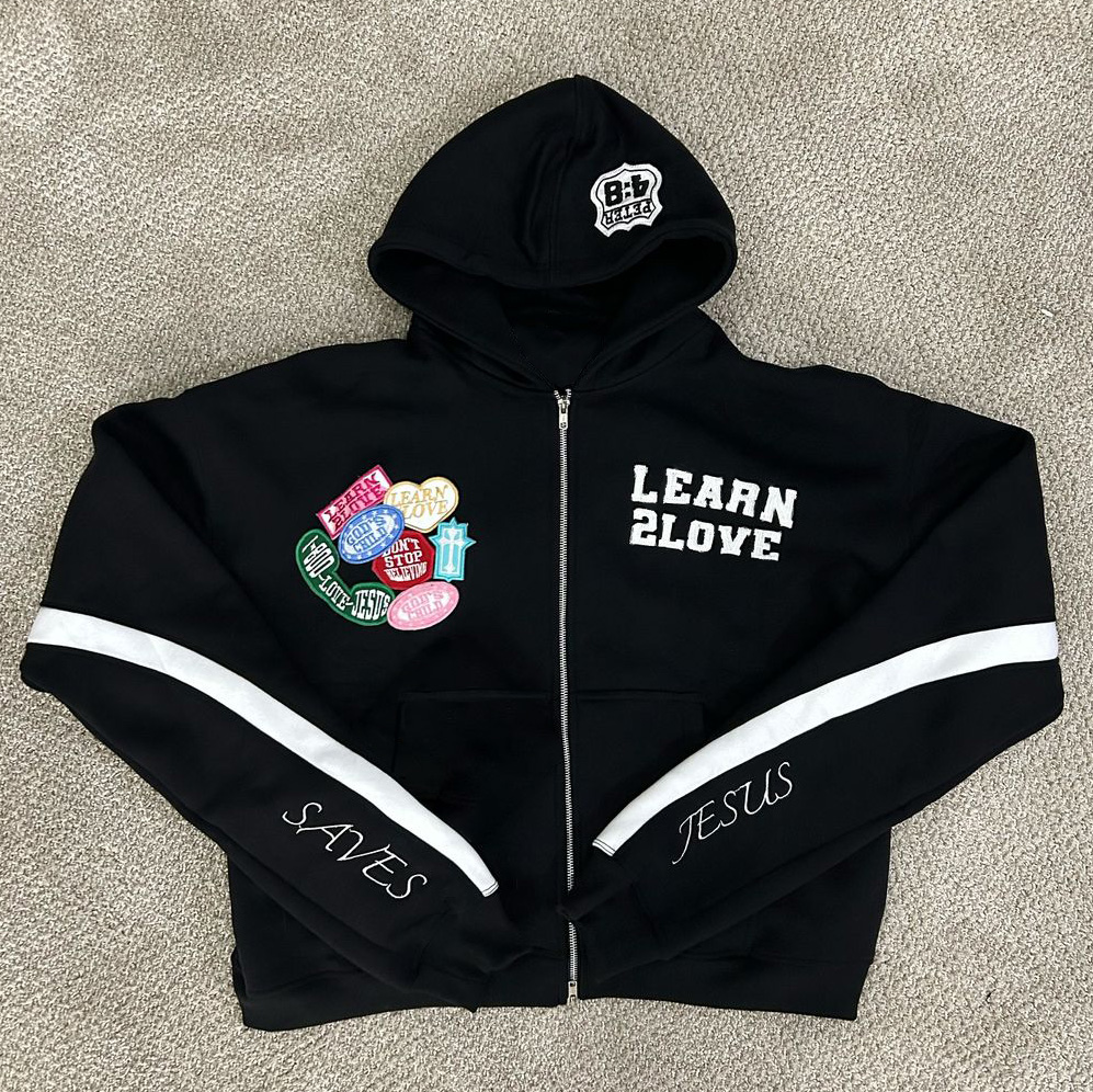 Learn Love Print Long Sleeve Zipper Hoodies