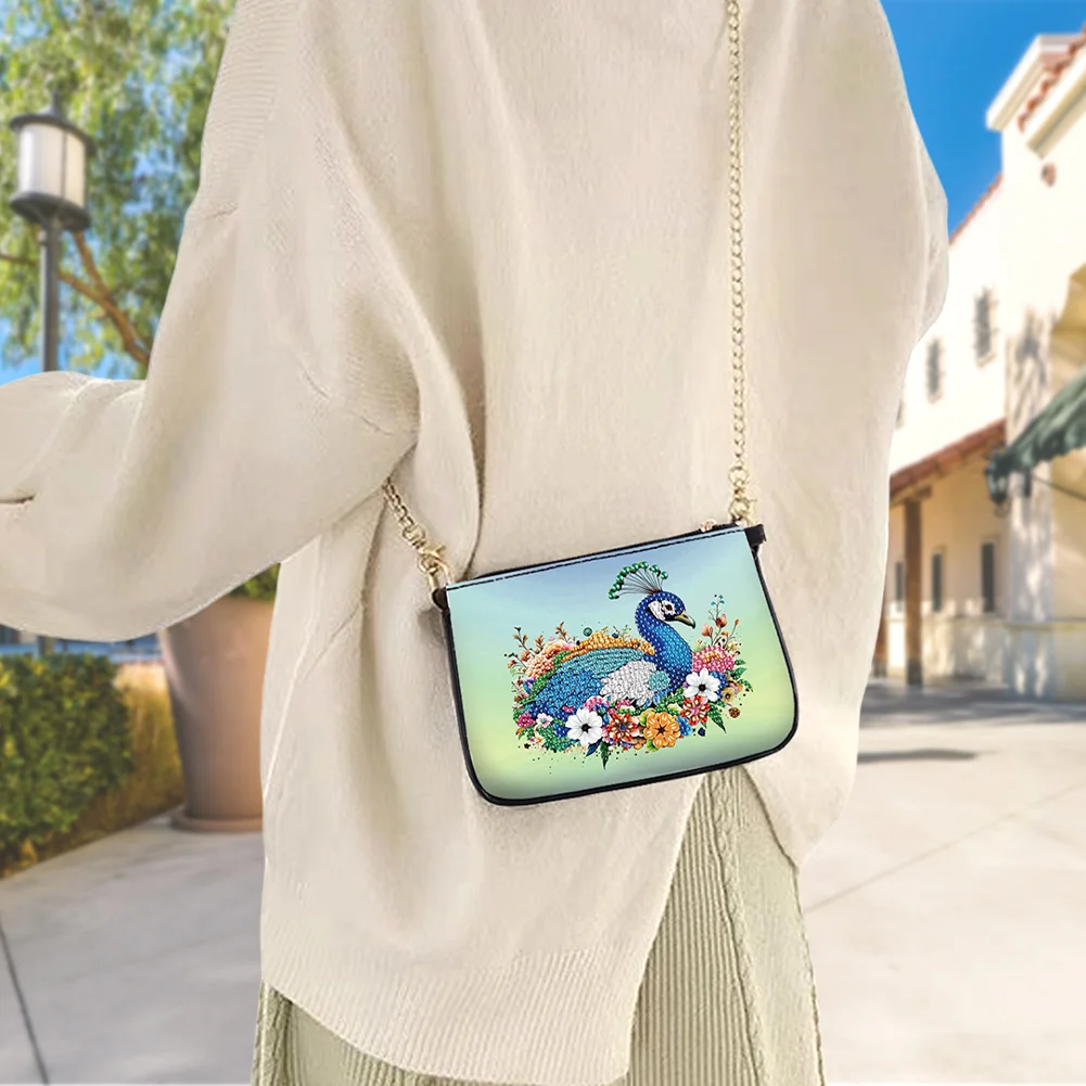 Flower Peacock Diamond Painting Coin Chain Purse 5D Diamond Handmade Chain Bag