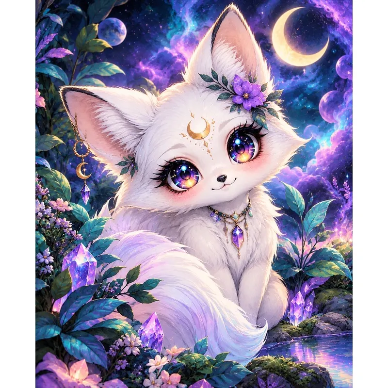Jesbrilli Collaboration |Magical Fox Night– Full Drill with AB & Fairy Dust Detail Highlights – Full Round/Square Diamond Painting (Velvet Cloth)