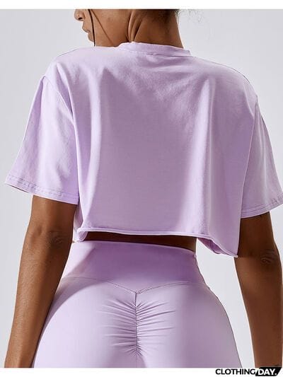 Cropped Round Neck Short Sleeve Active Top