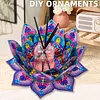 Peinture en diamant en 5D DIY d&eacute;coration acrylique de bureau, bougeoirs fleurs, d&eacute;coration de bureau artisanale pour adultes d&eacute;butants (Purple Lotus-A)