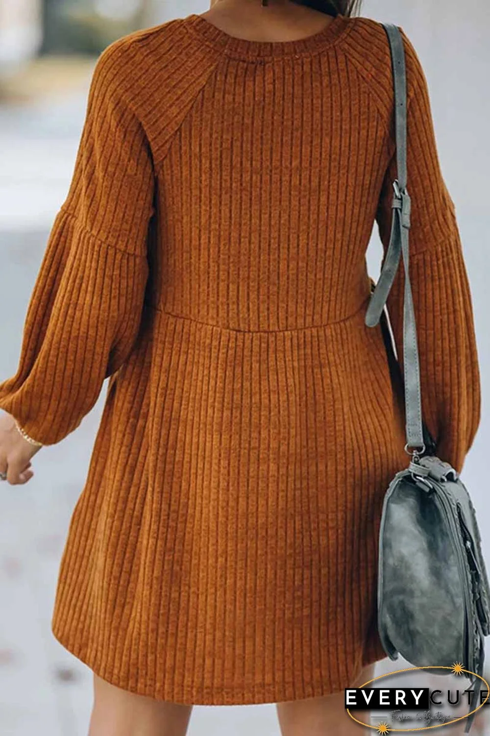 Round Neck Knitted Solid Color Mini Dress