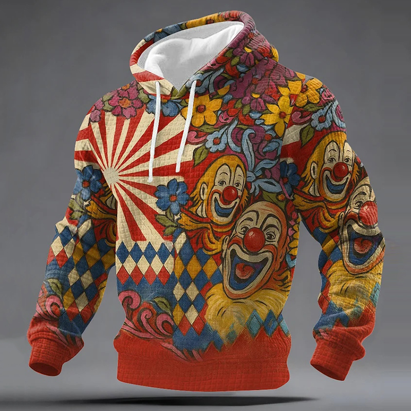Men's Cologne Carnival Clown Print Casual Waffle Hoodie elevenforest