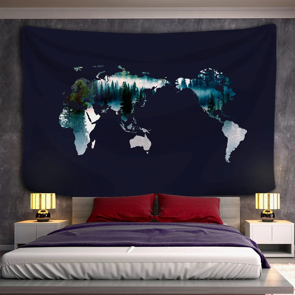 Nigikala World Map 3D Print Fabric Geometric Colorful Compass Wall Hanging Tapestry Retro Oil Painting Pirate Treasure Map