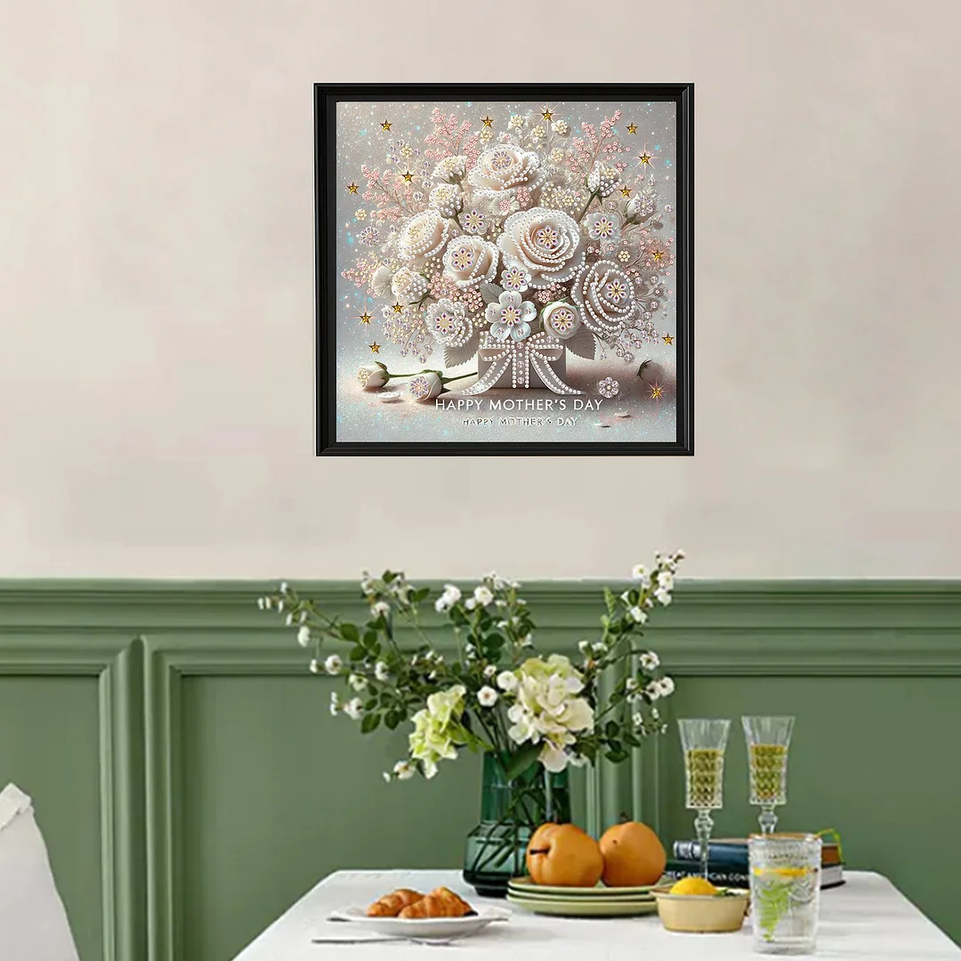 Diamond Painting - Partial Special Shaped Drill - White Rose Mothers Day(Canvas|30x30cm)