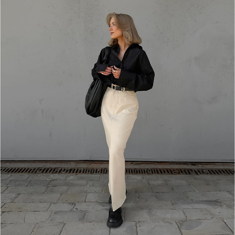 Ootddress High Waist Fashion Split Maxi Skirt For Women Patchwork Pocket Casual High Street Long Skirt Female Zipper Slim Maxi Skirt