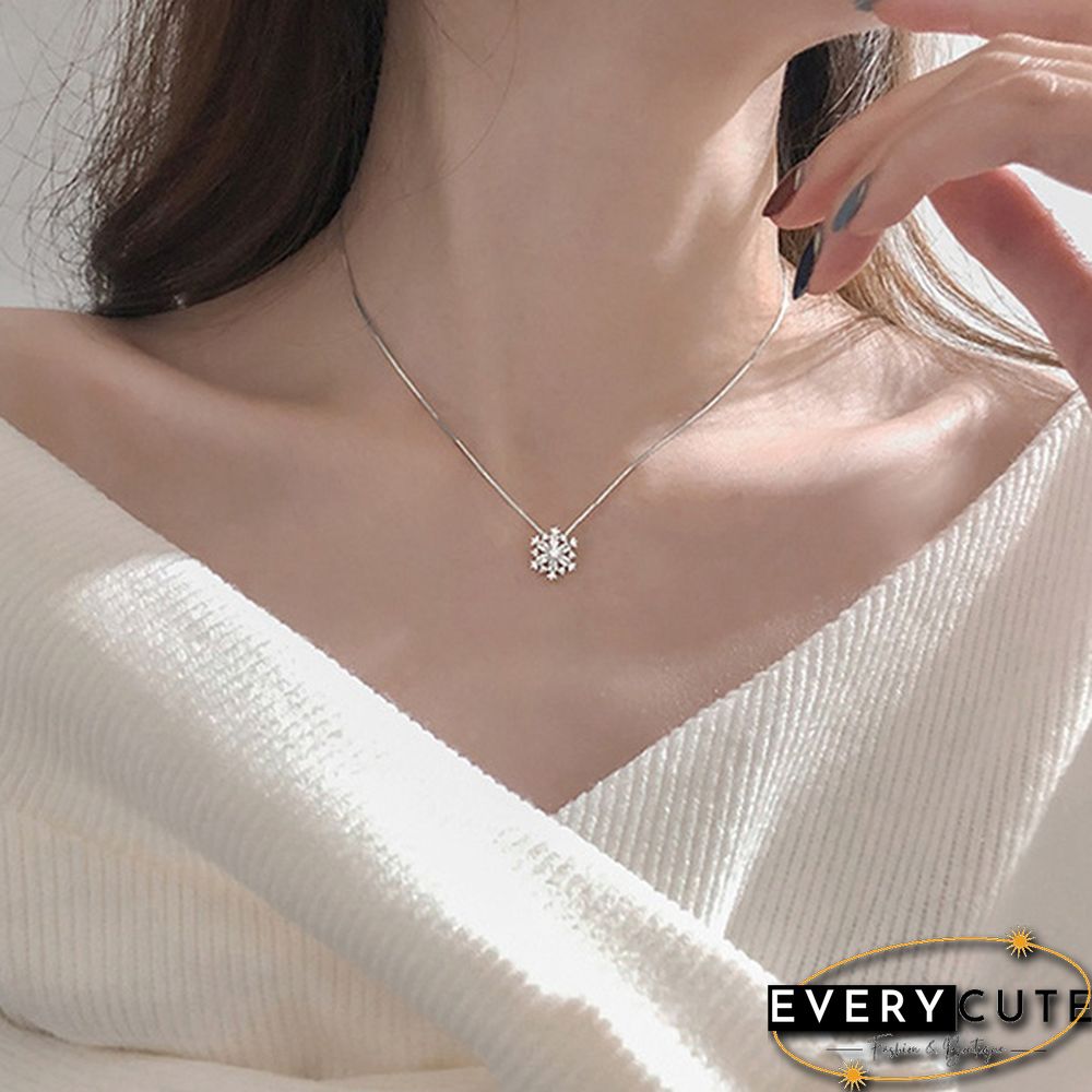 Women Fashion Snowflake pendant Silver Gold Ladies Necklace Clavicle Chain Diamond Snowflake Necklace Gift Jewelry