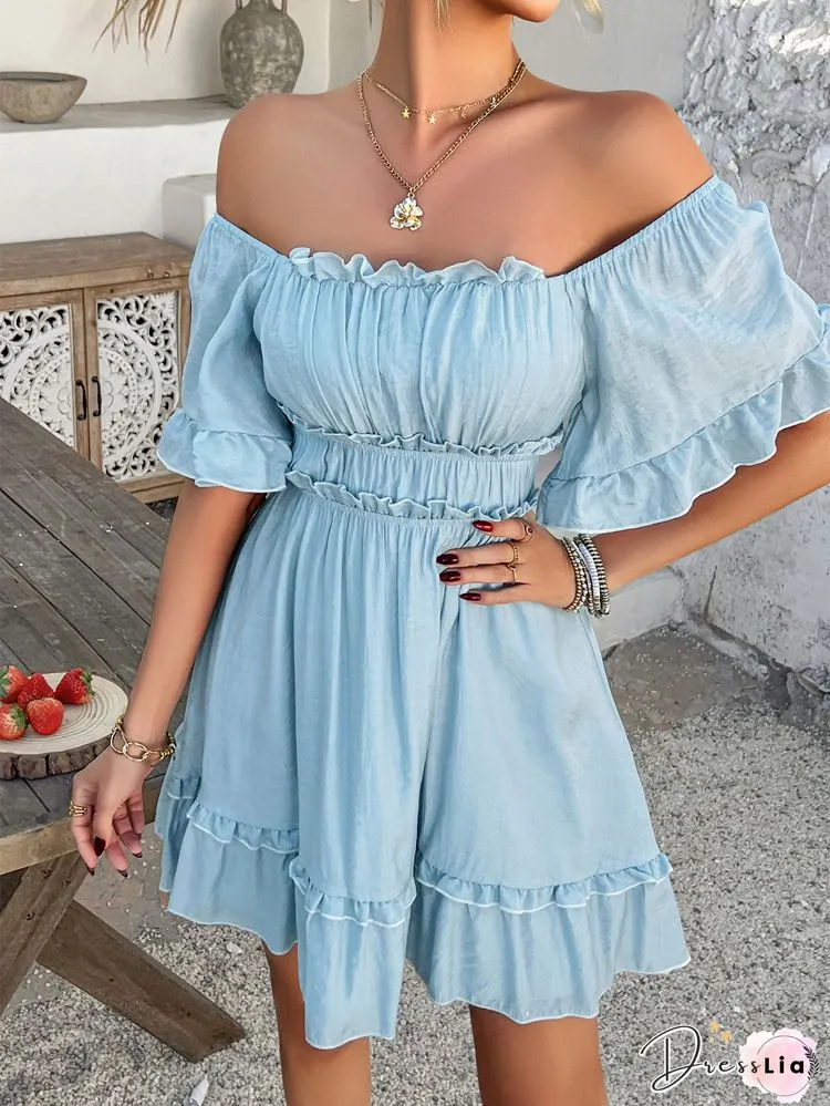 Sexy Striped V-neck Fungus Sleeve Lace-up Nightclub Dress