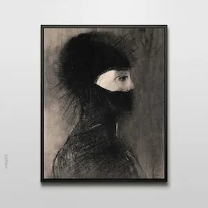 pornhint Pornhint Armor by Odilon Redon, Charcoal Drawing, Woman with Helmet Drawing, Fine Art Print