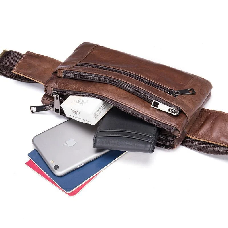 Soft Leather Casual Outdoor Fanny Bags With Large Capacity