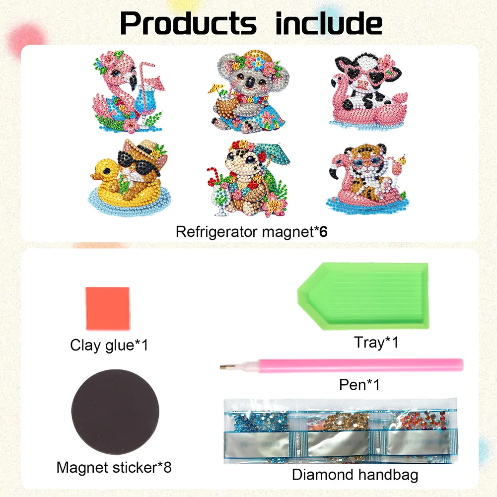 6pcs DIY Swimming Animal Acrylic Special Shape Diamond Painting Fridge Magnets