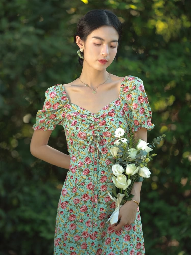 Fairy Tales Aesthetic Cottagecore Floral Print Dress QueenFunky